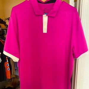 Nike Dri-Fit Polo. Pink and White. Size L